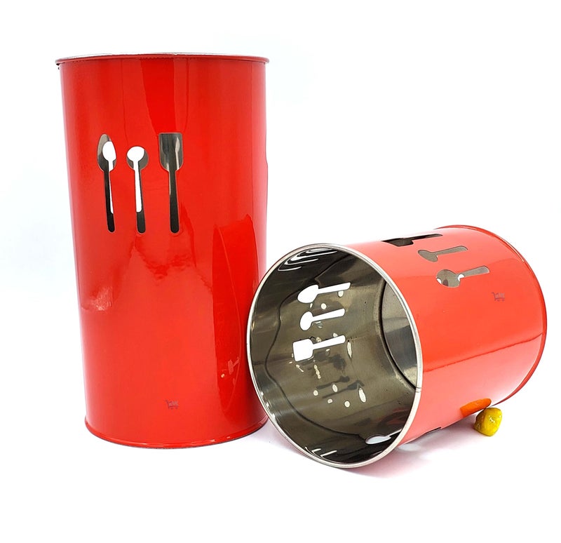 EVK® Self Draining Tableware Storage Box - Spoon, Knife, Fork, Chopstick, Stainless Steel Cutlery Holder Organizer Stand for Kitchen (EVK-Big & small Spoon Cutlery-RED) - Image 3