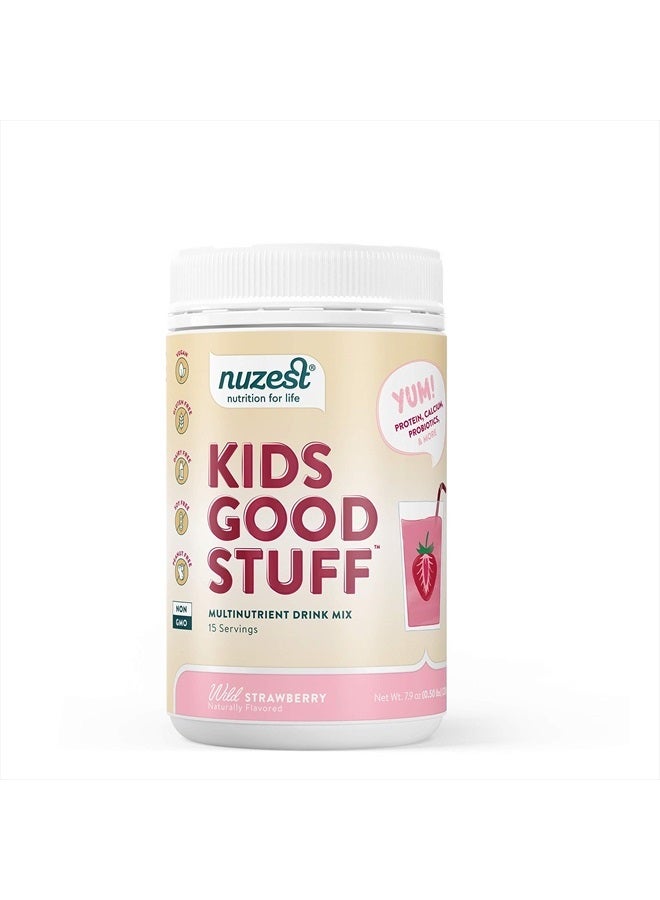 Nuzest Kids Good Stuff - Vegan Smoothie Mix - Wild Strawberry - Multivitamin Nutritional Supplement Protein Shake - Dairy Free - Supporting Growth and Development - 225g/ 7.9 oz (15 Servings) - Image 1