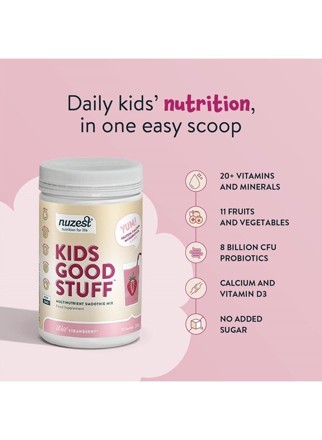 Nuzest Kids Good Stuff - Vegan Smoothie Mix - Wild Strawberry - Multivitamin Nutritional Supplement Protein Shake - Dairy Free - Supporting Growth and Development - 225g/ 7.9 oz (15 Servings) - Image 2