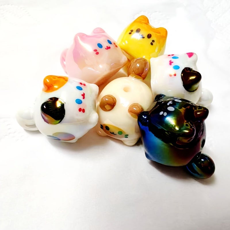 3pcs Fat Cat Beads Resin Orange Cat Hole Pendant Loose Beads Pen Bracelet Car Ornament Holiday Gift Craft Decoration - Image 3