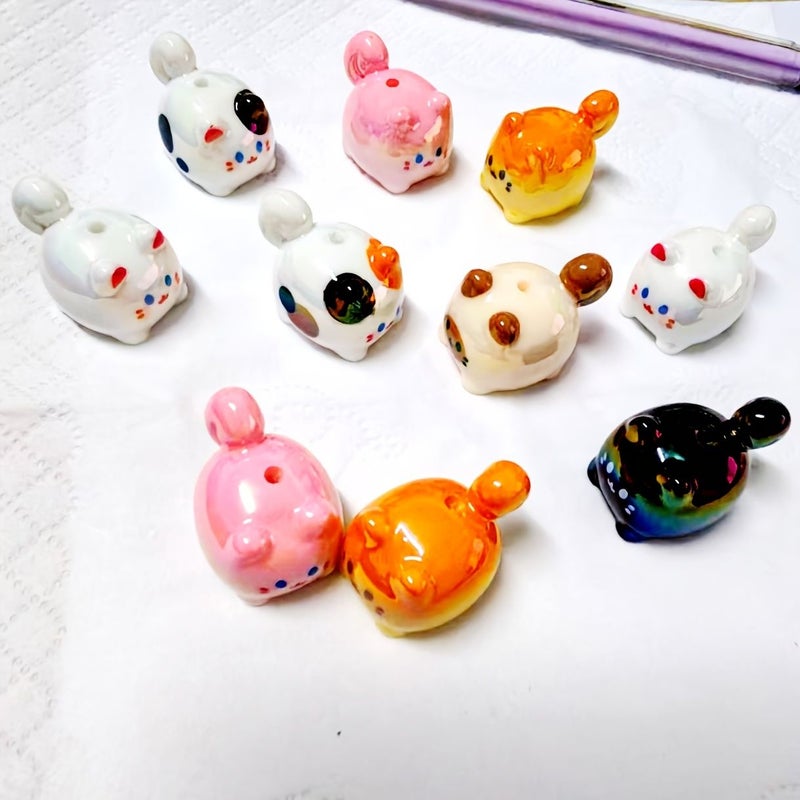 3pcs Fat Cat Beads Resin Orange Cat Hole Pendant Loose Beads Pen Bracelet Car Ornament Holiday Gift Craft Decoration - Image 2
