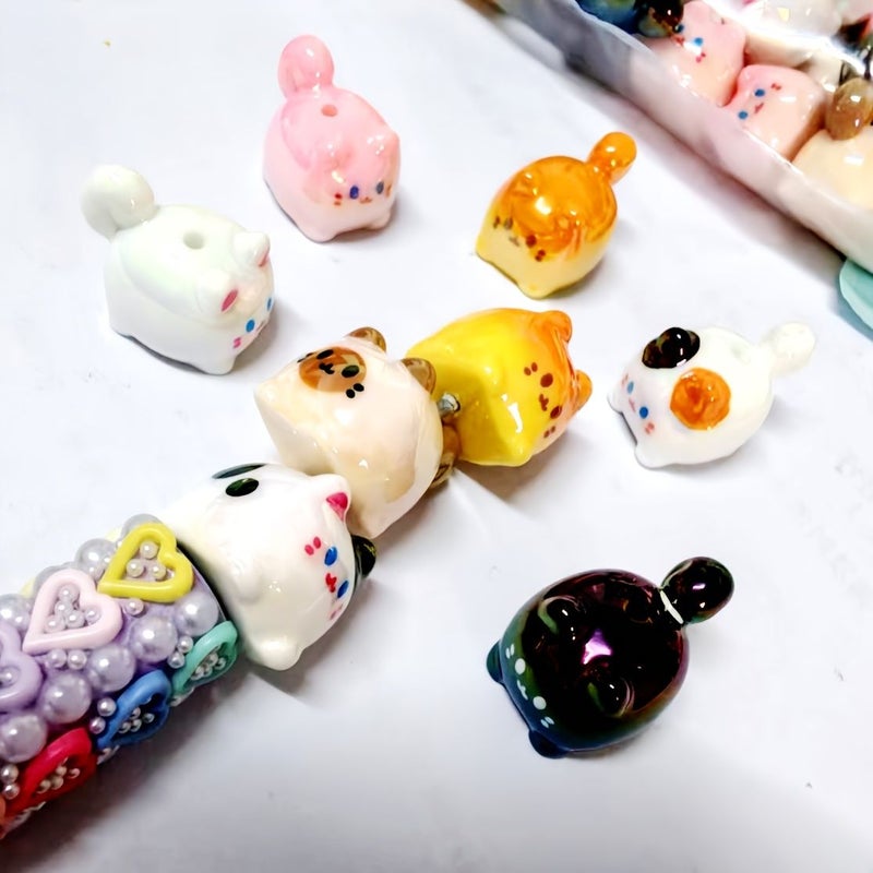3pcs Fat Cat Beads Resin Orange Cat Hole Pendant Loose Beads Pen Bracelet Car Ornament Holiday Gift Craft Decoration - Image 1
