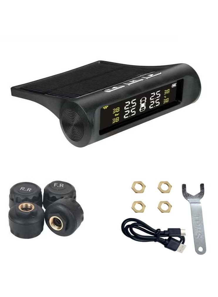 Solar Powered Car Tire Pressure Monitoring Tool, Tms Tire Pressure Monitoring System, Wireless Tpms Monitor, Lcd Digital Display Tire Pressure Gauge, Practical Car Maintenance Tool with Replacement Valve - Image 2