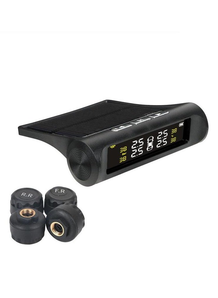 Solar powered car tire pressure monitoring tool, TMS tire pressure monitoring system, wireless Tpms monitor, LCD digital display tire pressure gauge, practical car maintenance tool with replacement valve
