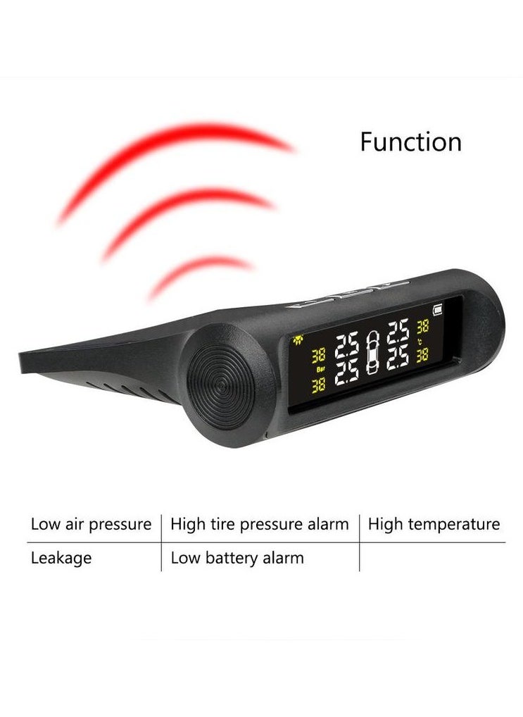 Solar powered car tire pressure monitoring tool, TMS tire pressure monitoring system, wireless Tpms monitor, LCD digital display tire pressure gauge, practical car maintenance tool with replacement valve
