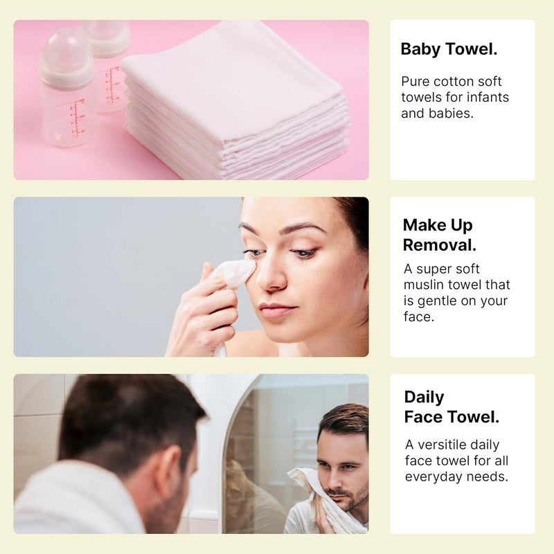 IndiHaus IndiHaus 100 Cotton Face Towels 2 Ply Muslin Soft Absorbent Ideal for Babies Make up Removal and Daily Face Hand Towel Use Cloud White with Hanging Loop Set of 9  - Image 4