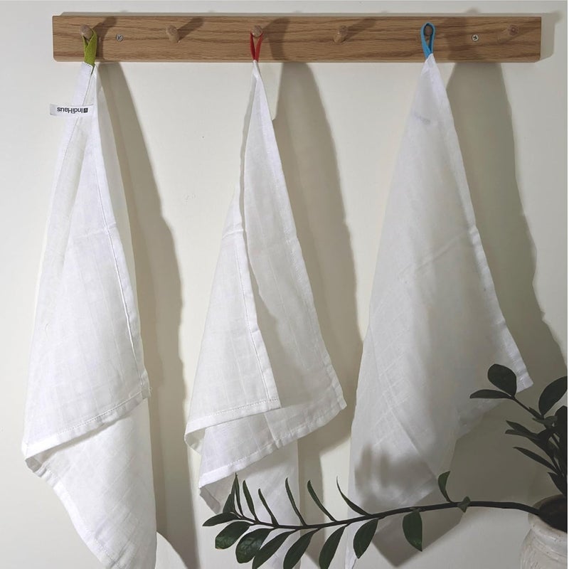 IndiHaus IndiHaus 100 Cotton Face Towels 2 Ply Muslin Soft Absorbent Ideal for Babies Make up Removal and Daily Face Hand Towel Use Cloud White with Hanging Loop Set of 9  - Image 5