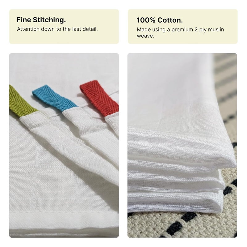 IndiHaus IndiHaus 100 Cotton Face Towels 2 Ply Muslin Soft Absorbent Ideal for Babies Make up Removal and Daily Face Hand Towel Use Cloud White with Hanging Loop Set of 9  - Image 3