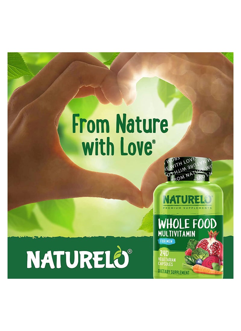 NATURELO - Whole Food Complete Multivitamin +6 Health blends For Men, Formulated to support energy, immune & heart health, 240 Vegetarian Capsules, Dietary Supplement - Image 1