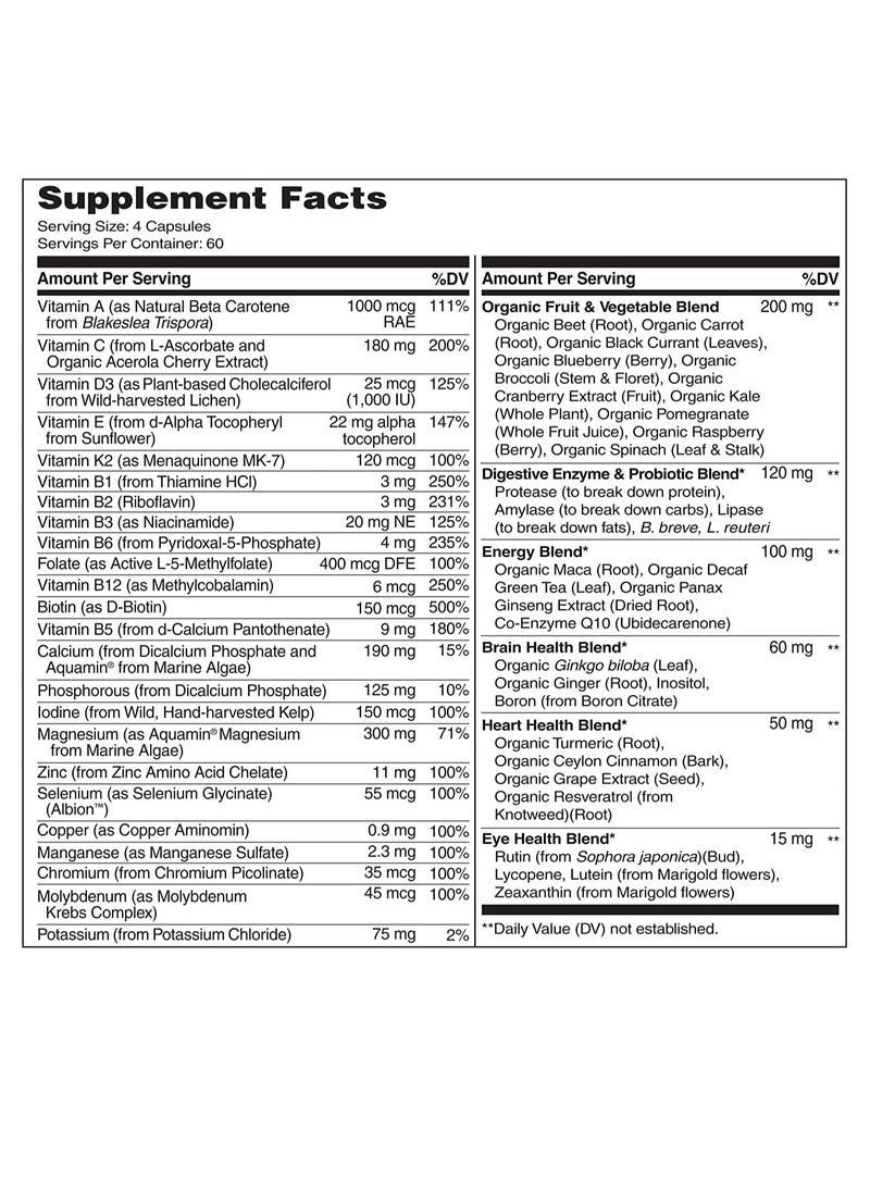 NATURELO - Whole Food Complete Multivitamin +6 Health blends For Men, Formulated to support energy, immune & heart health, 240 Vegetarian Capsules, Dietary Supplement - Image 1