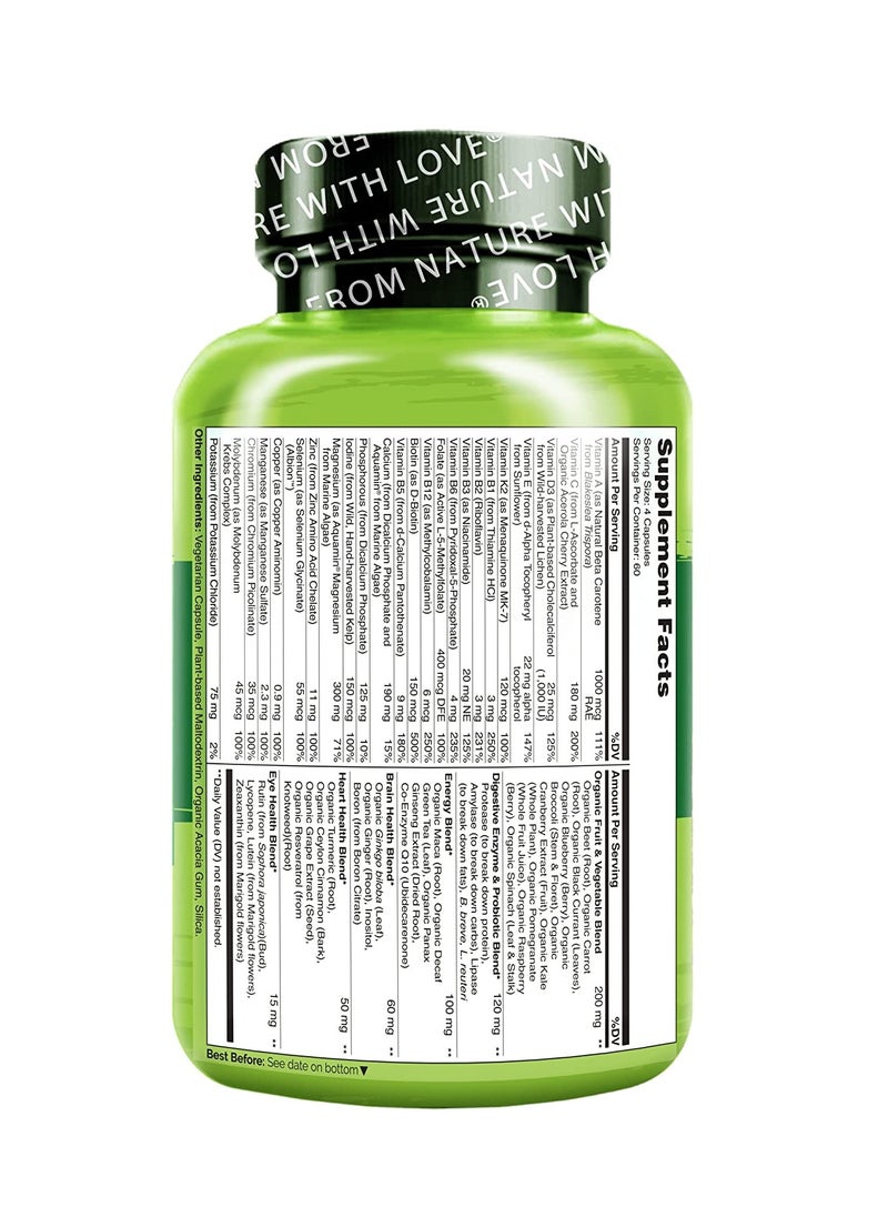 NATURELO - Whole Food Complete Multivitamin +6 Health blends For Men, Formulated to support energy, immune & heart health, 240 Vegetarian Capsules, Dietary Supplement - Image 1
