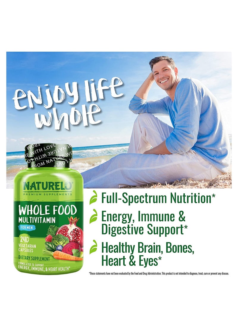 NATURELO Whole Food Complete Multivitamin +6 Health blends For Men, Formulated to support energy, immune & heart health, 240 Vegetarian Capsules, Dietary Supplement  - Image 4