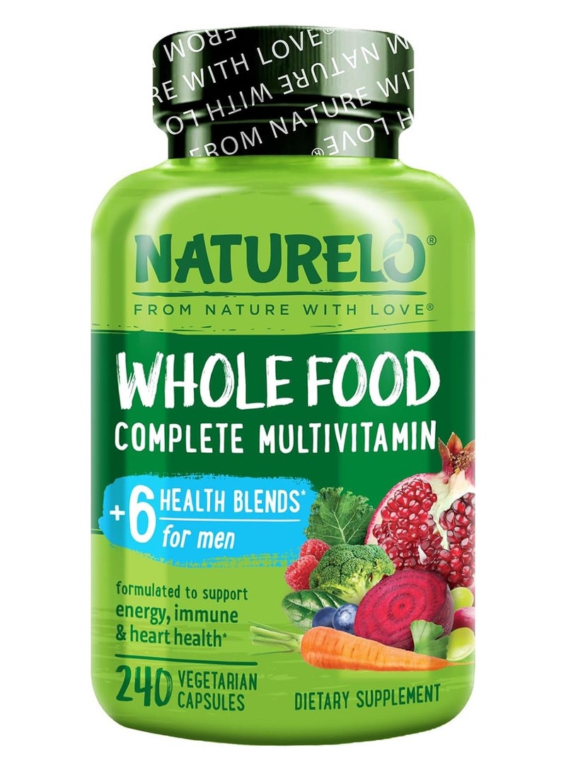 NATURELO Whole Food Complete Multivitamin Health blends For Men, Formulated to support energy, immune & heart health, 240 Vegetarian Capsules, Dietary Supplement - Image 1