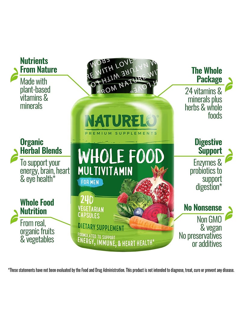 NATURELO Whole Food Complete Multivitamin Health blends For Men, Formulated to support energy, immune & heart health, 240 Vegetarian Capsules, Dietary Supplement - Image 3