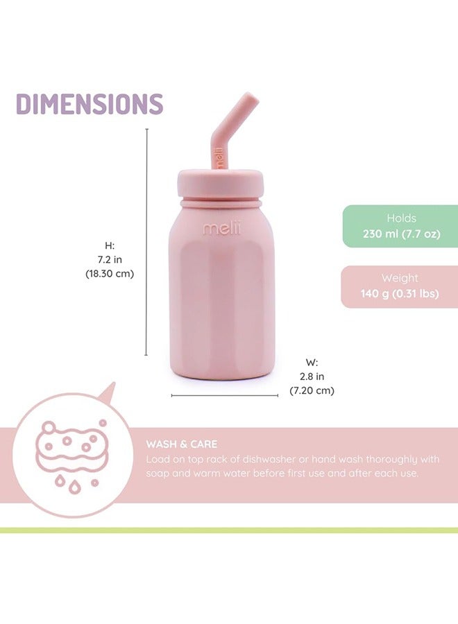 melii زجاجة ماء سيليكون مع قشة للأطفال، الصغار والأطفال، خالية من BPA، 230 مل وردي - Image 2