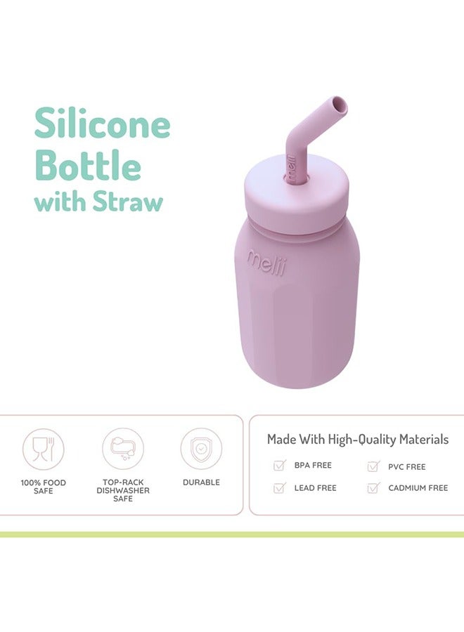 melii زجاجة ماء سيليكون مع قشة للأطفال، الصغار والأطفال، خالية من BPA، 230 مل وردي - Image 3