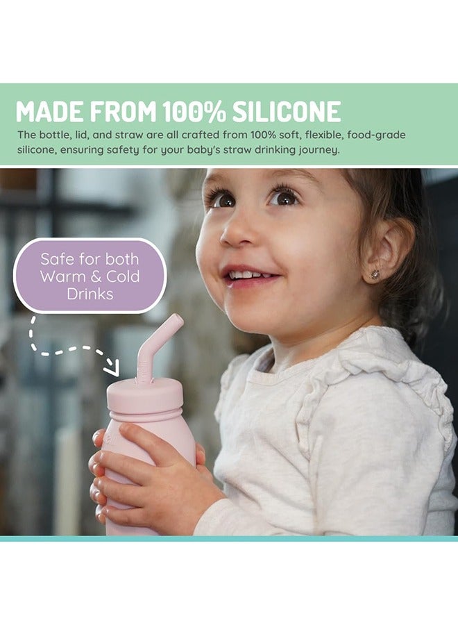 melii زجاجة ماء سيليكون مع قشة للأطفال، الصغار والأطفال، خالية من BPA، 230 مل وردي - Image 4