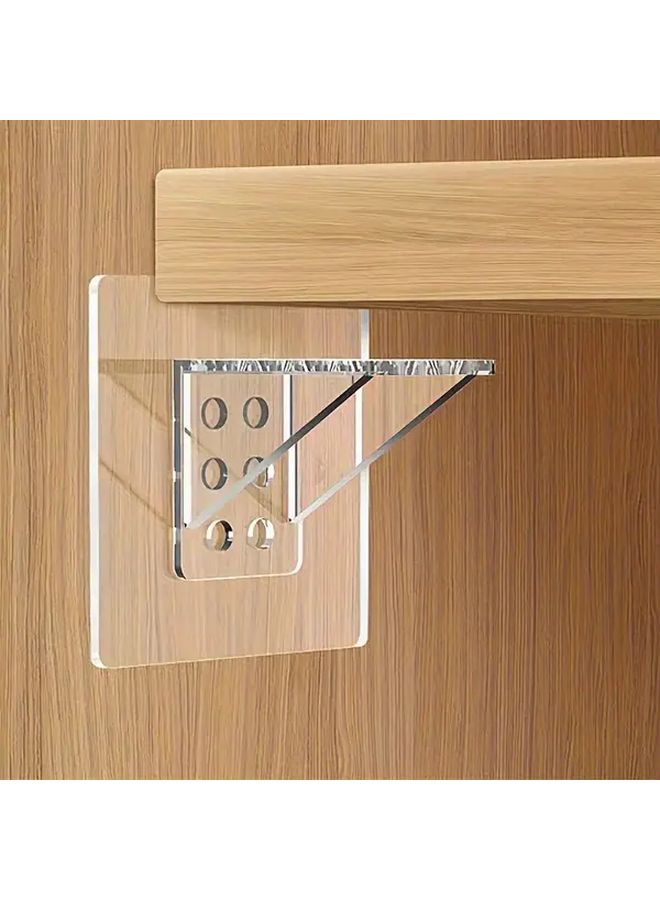 4 قطع حوامل رفوف لاصقة بدون حفر، شديدة التحمل، قابضة قوية، سهلة التركيب، تصميم حديث من البلاستيك مثبت على الحائط، مناسبة لخزائن المطبخ والحمامات والجراجات، مع خطاطيف عملية، باللون البيج، ملحقات تخزين للمطبخ والحمام، شفافة. - Image 5