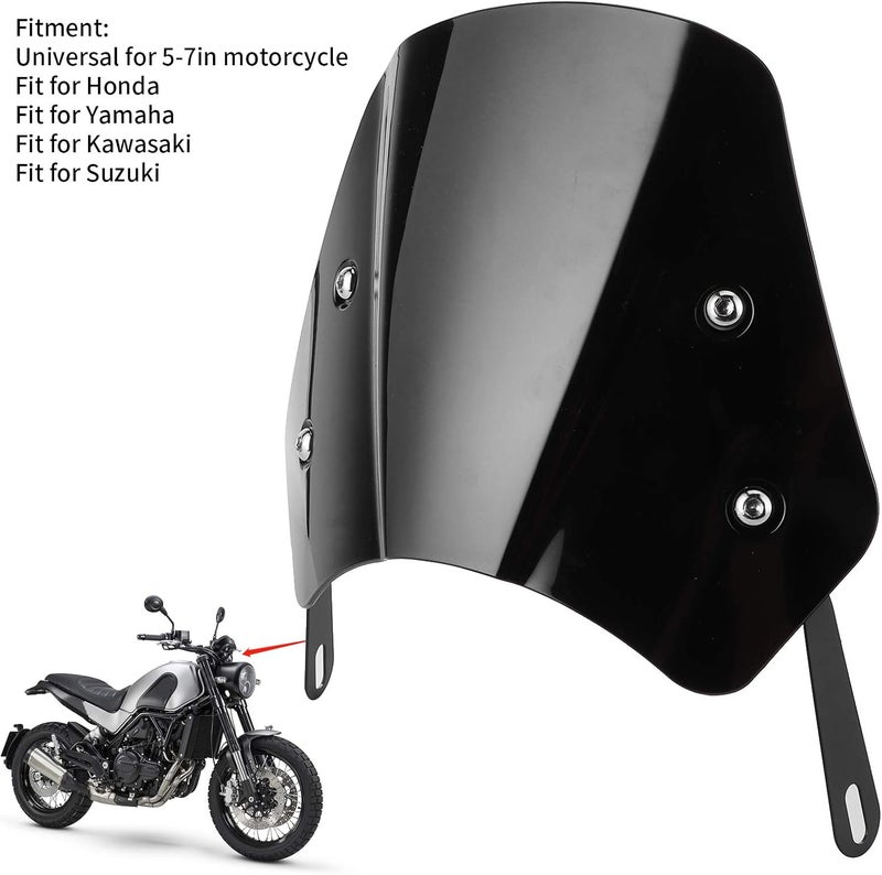 حاجب الرياح العالمي aqxreight مع حامل تثبيت لشاشات 5-7 بوصة، مناسب للدراجات النارية، مصنوع من سبائك الألومنيوم + بولي كربونات، يقلل الرياح والضوضاء (أسود) - Image 2