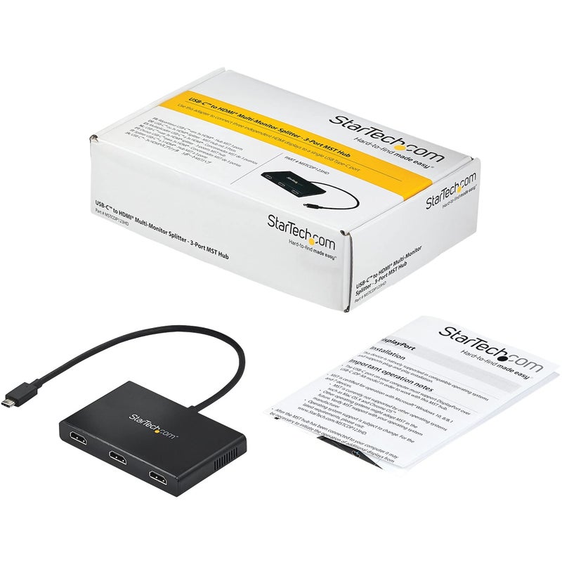 StarTech.com 3-Port USB-C Multi-Monitor Adapter, USB Type-C to 3x HDMI MST Hub, Triple 1080p 60Hz HDMI Laptop Display Extender / Splitter, Extra-Long Built-In Cable, Windows Only (MSTCDP123HD) - Image 4