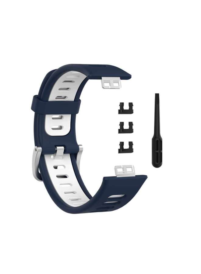 For Huawei Fit Watch Strap Silicone Protective Cover Dual Color Sport Replacement Wristband Personalized TPE Material For Smartwatch-Color:Midnight Blue And White-Exterior Dimension:For Huawei Fit