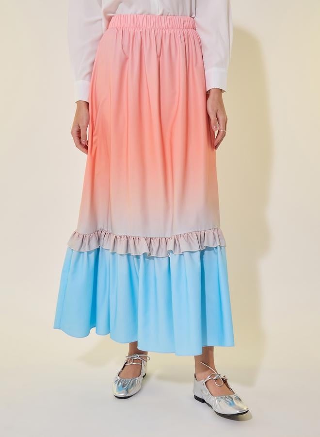Take Two Ombre Print Ruffled Hem A-Line Maxi Skirt  - Image 3