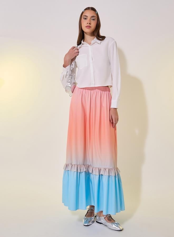Take Two Ombre Print Ruffled Hem A-Line Maxi Skirt  - Image 2