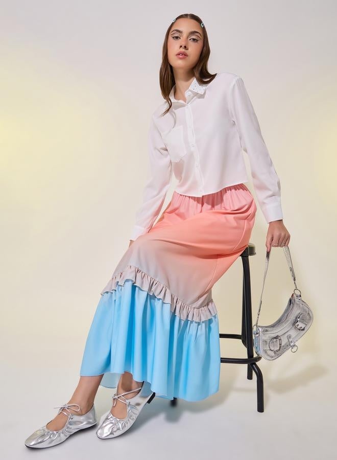 Take Two Ombre Print Ruffled Hem A-Line Maxi Skirt  - Image 1