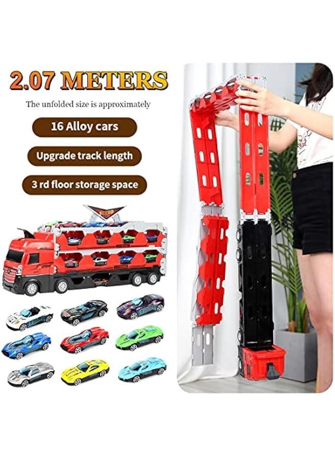 MIXDE Kids Car Transporter Truck Toy Set, Mega Hauler Carrier Trucks with 201cm Ejection Race Track and 16PCS Metal Racing Cars for 4 5 6 7 8 Years Old Kids Boys Gift  - Image 3