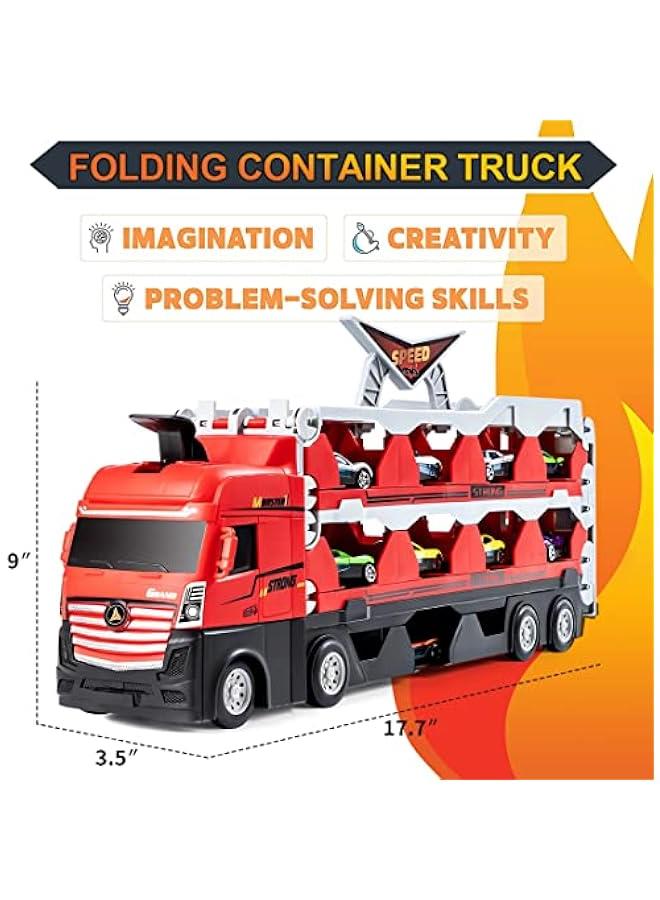 MIXDE Kids Car Transporter Truck Toy Set, Mega Hauler Carrier Trucks with 201cm Ejection Race Track and 16PCS Metal Racing Cars for 4 5 6 7 8 Years Old Kids Boys Gift  - Image 4