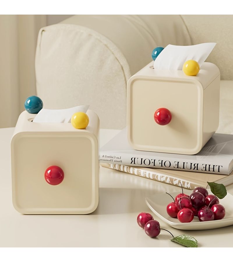 Tissue Box Square Plastic Holder Three Color Ball Roll Paper Box For Bathroom Living Room Vanity Countertop Decor - Image 4
