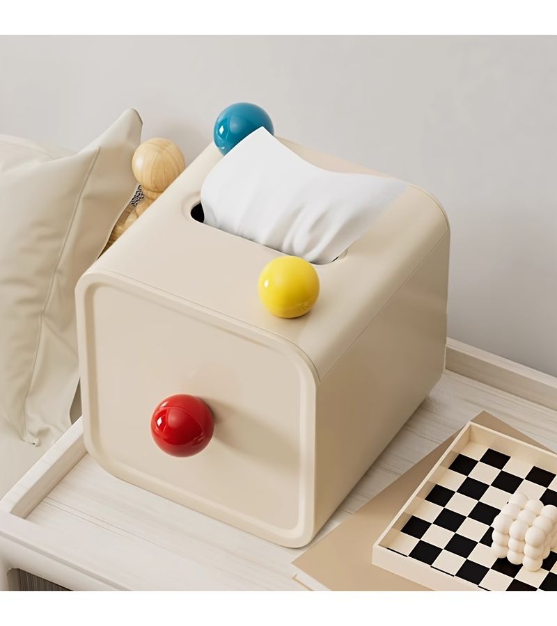 Tissue Box Square Plastic Holder Three Color Ball Roll Paper Box For Bathroom Living Room Vanity Countertop Decor - Image 5