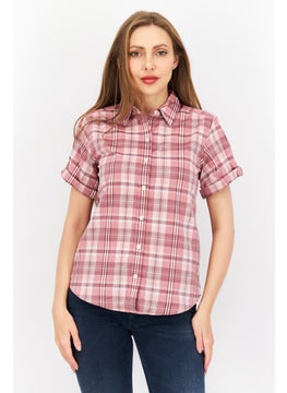 Eddie Bauer Women Pointed Collar Long Sleeve Checkered Shirt, Pink Combo  - Image 1