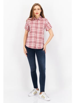 Eddie Bauer Women Pointed Collar Long Sleeve Checkered Shirt, Pink Combo  - Image 4