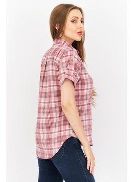 Eddie Bauer Women Pointed Collar Long Sleeve Checkered Shirt, Pink Combo  - Image 3
