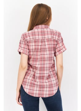 Eddie Bauer Women Pointed Collar Long Sleeve Checkered Shirt, Pink Combo  - Image 2