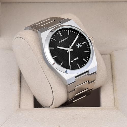 SWADESI STUFF Stainless Steel Date Display Mens Wrist Analogue Watch (Blue), Dial-Color:Multicolour, Band Color:Silver (Black) - Image 4