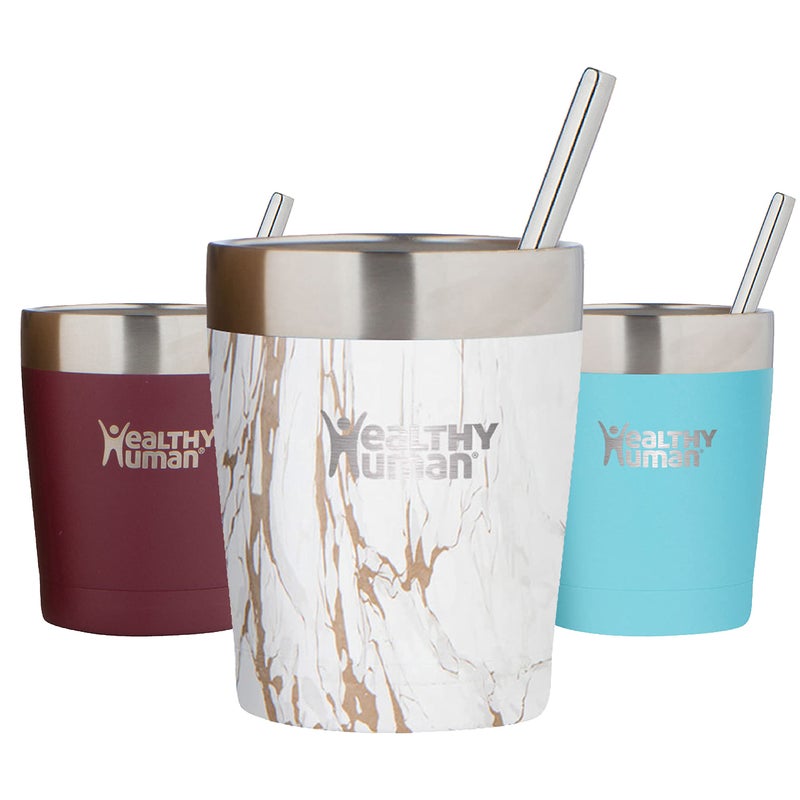 Healthy Human Stainless Steel Tumbler with Straw Splash Proof Insulated Travel Cruiser Cup EcoFriendly Coffee Tumblers with Straws Cleaner Splash Proof Lid 12oz Stone Gold