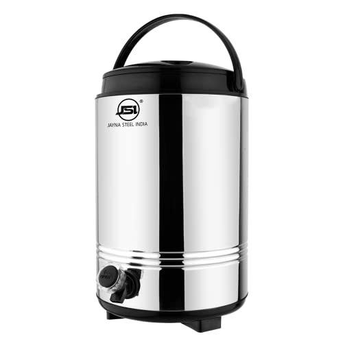 JSI Cool Water Storage Container With Leak Proof Tap I PUF Insulated I Stainless Steel Hot And Cold Water Dispenser For Office Home Kitchen Traveling (10 Liter, Silver) Food Safe & Durable Sturdy base - Image 1