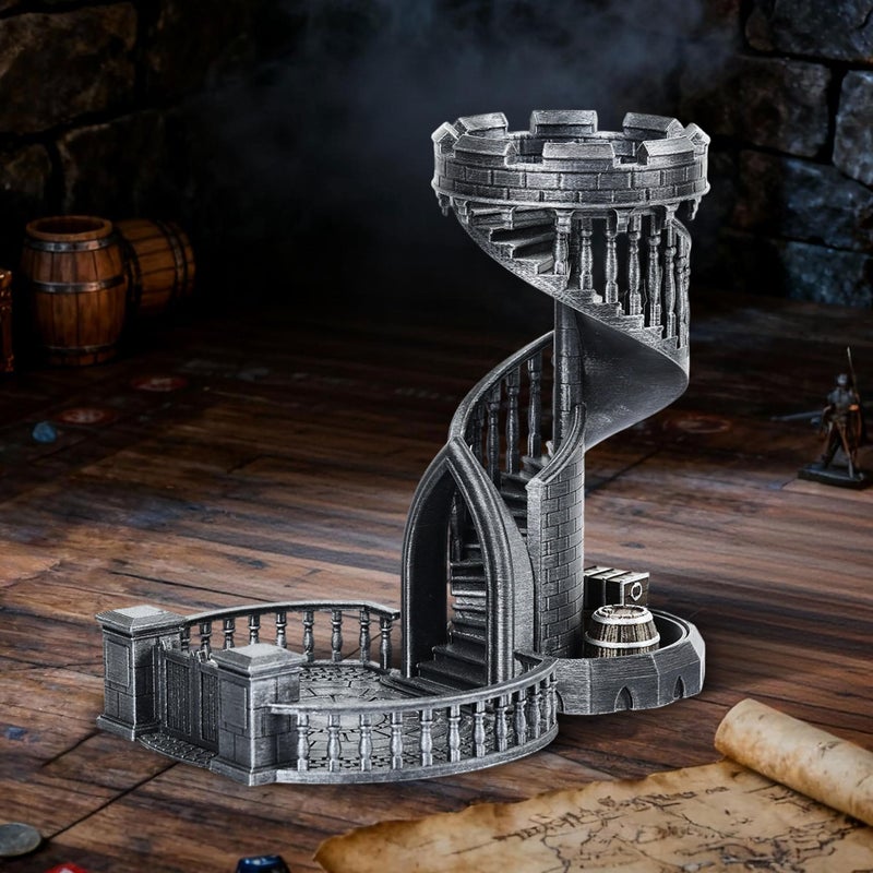 AUSPDICE DND Dice Tower  36 Step Retro Color Tower for High Randomness in Table Games Like Dungeons and Dragons  Perfect Role Playing Game Gift Ancient Silver Color - Image 2