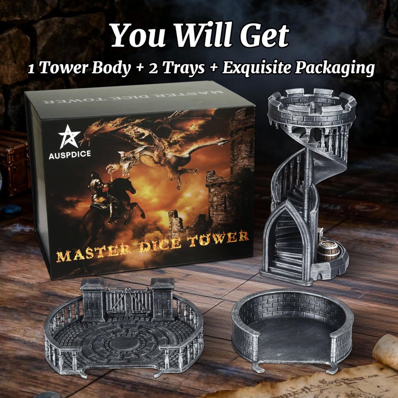 AUSPDICE DND Dice Tower  36 Step Retro Color Tower for High Randomness in Table Games Like Dungeons and Dragons  Perfect Role Playing Game Gift Ancient Silver Color - Image 3
