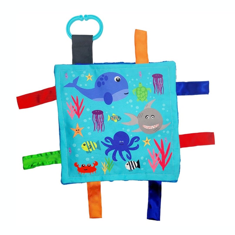 The Learning Lovey Baby Jack & Co 8x8” Ocean Lovey Tag Toys for Babies - Crinkle Toys for Developmental Play - Soft & Safe - Learn Shapes & Colors - Ideal Toy for Tummy Time - BPA Free w/Stroller Clip - Image 1