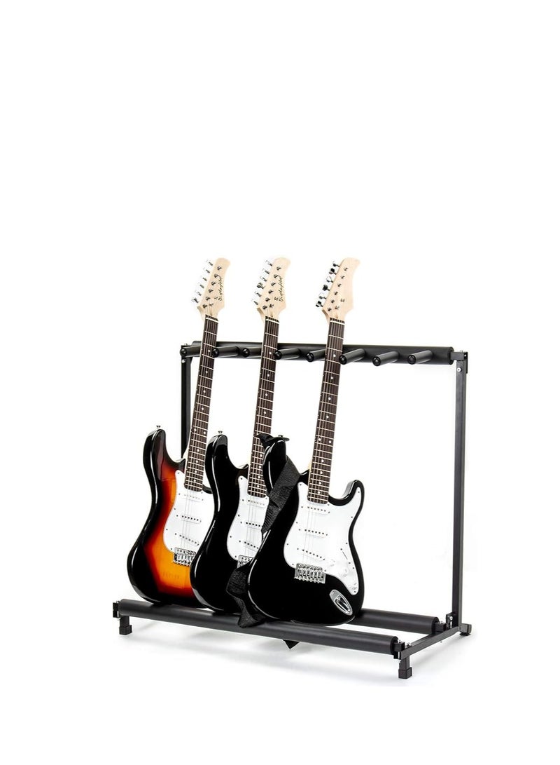 Display4top Multi Guitar Stand 7 Holder Foldable Universal Display Rack  Portable Black Guitar Holder.Padding for Classical Acoustic, Electric, Bass Guitar - Image 3