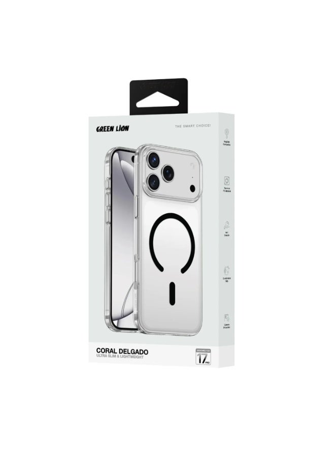 جرين ليون جراب ماج سيف لهاتف iPhone 17 Pro Coral Delgado رفيع للغاية وخفيف الوزن / غطاء خلفي مضاد للاصفرار / قبضة مريحة / مضاد للخدش / حماية محسنة / وضوح دائم - أسود - Image 3