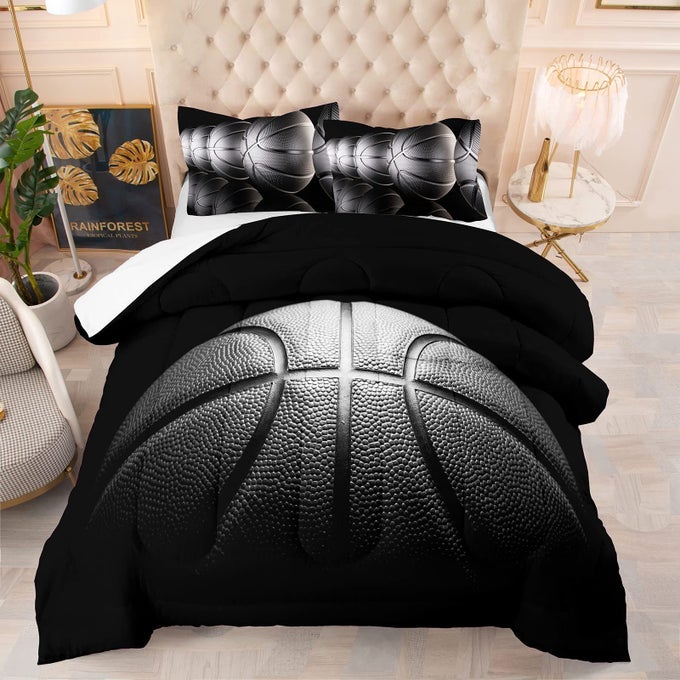 BOYS COMFORTER SET QUEEN SIZE BASKETBALL BEDDING SETS FOR BOYS SPORTS COMFORTER FOR KIDS WITH 2 PILLOWCASES