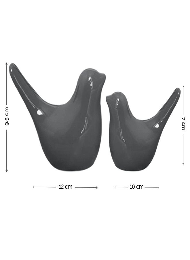 SRJANA Creative Grey Glossy Ceramic Birds Figurines Home Decorations Accessories Party (Pack of 2, Grey) - Image 4