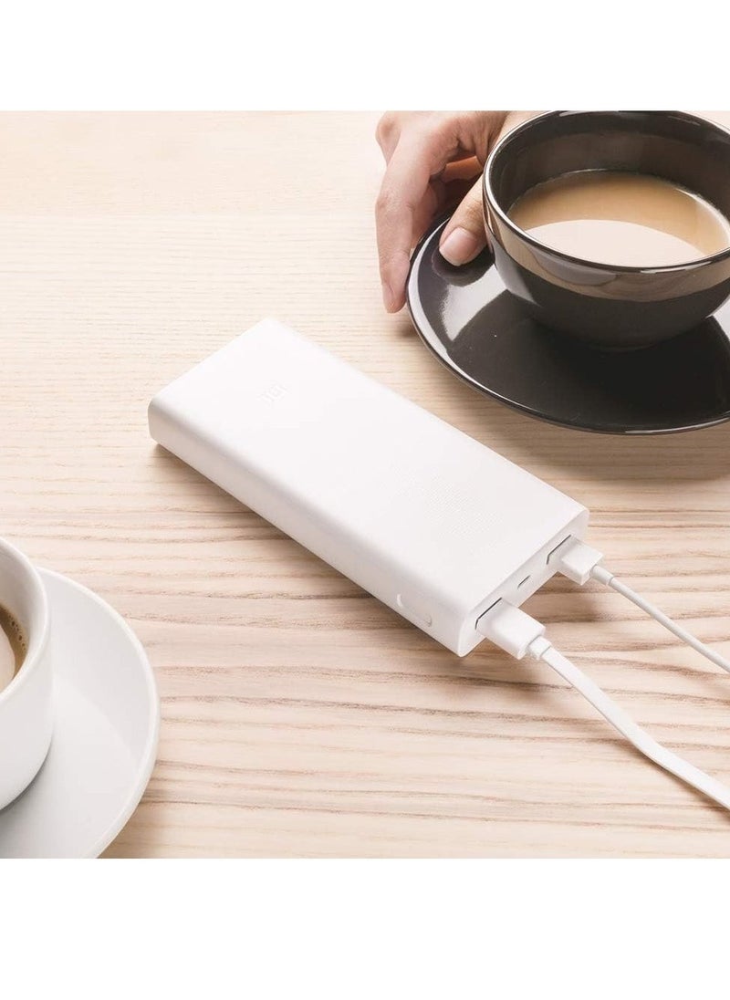 JAJEEK - Xiaomi Mi 20000mAh Power Bank 2C – Dual Output, Type-C, QC3.0 Fast Charging, Premium Portable Battery for Smartphones, Laptops, MacBook, Mi Notebook, Nintendo Switch, Dell XPS 13, ThinkPad – White - Image 1