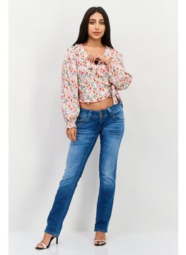 ONLY Women Tie Neck Long Sleeve Floral Print Top, pink  - Image 4