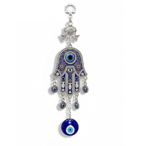 BLUE BEADS Metal Home & Decor Evil Eye Hanging Hamsa 8. Inches Pendant Decoration for Diwali Gifts, Lucky Hamsa Door/Wall Hanging for Home and Office, Silver - Image 1