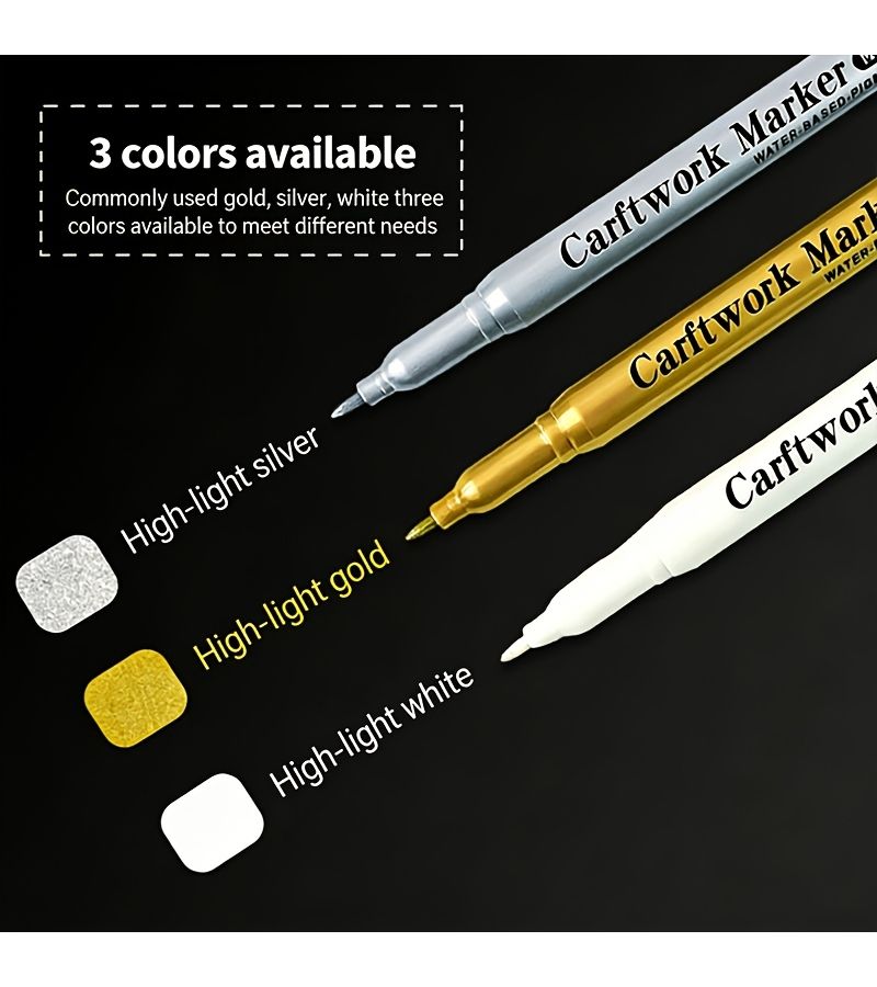5pcs White Metal Marker Pens Set Hard Tip Quick Dry Fade Resistant Smooth Writing Card Signing - Image 1